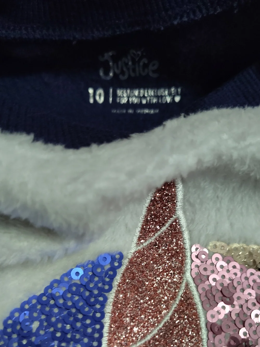 Justice Navy & White Unicorn Sequin Sweatshirt Sz 10 $15